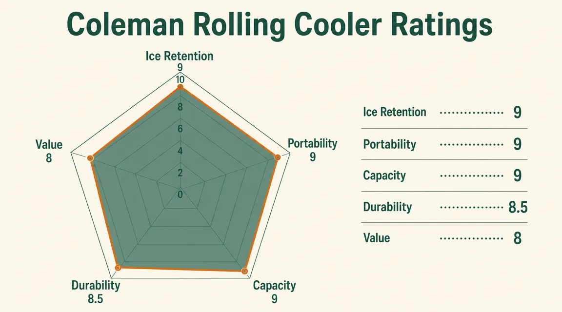 Chart showing ice retention test results comparing day 1 through day 5 temperatures inside the Coleman rolling cooler